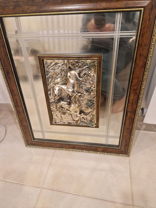 2 Quadros  Espelho Clássico Cavalos em Prata 925