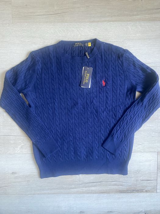 Polo Ralph Lauren sweter męski granatowy cable knit NOWY z metką