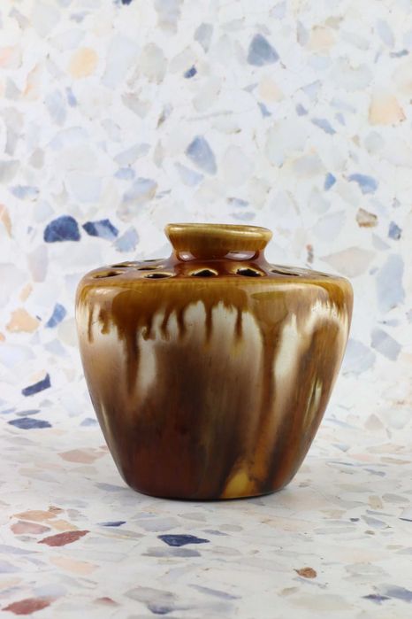 Ceramiczny wazon ikebana ceramika vintage retro prl brązowy