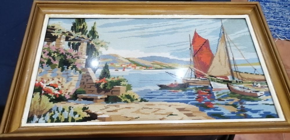 Quadro antigo em ponto de cruz