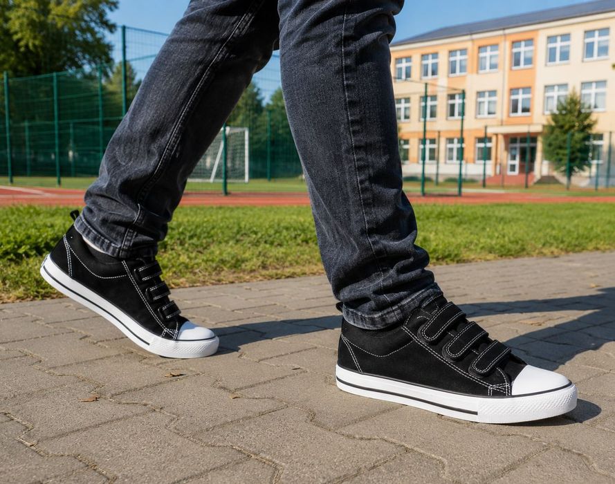 Trampki na rzepy bawełniane LH 131 czarne – biała podeszwa rozmiar: 46
