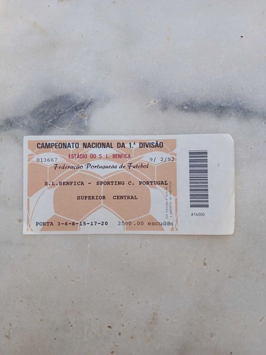 Entrada usada Benfica x Sporting 9/2/1992