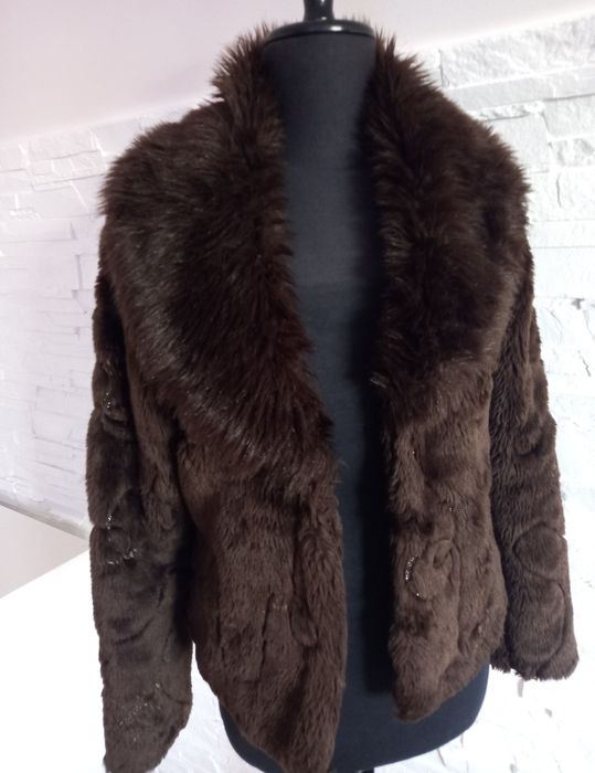 Futro czekoladowe brązowe damskie S/36 . Futerko sztuczne na zimę