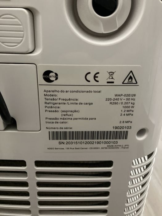 Ar Condicionado Portátil Equation 9000 BTU 2,6 kW – Classe A