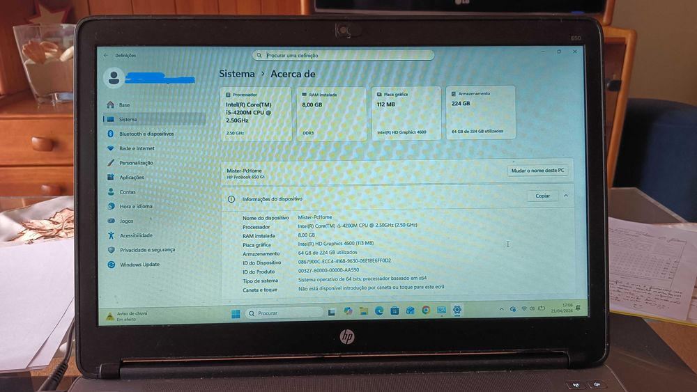 Portátil  HP Probook 650 G1 I5