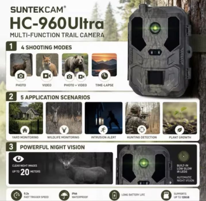 Потужна 4G фотопастка Suntek HC-960Ultra Li 4K АКУМУЛЯТОР 8000mAh з онлайн трансляцією Мисливська 4G камера Suntek HC960Pro hc960про hc950pro hc950pro