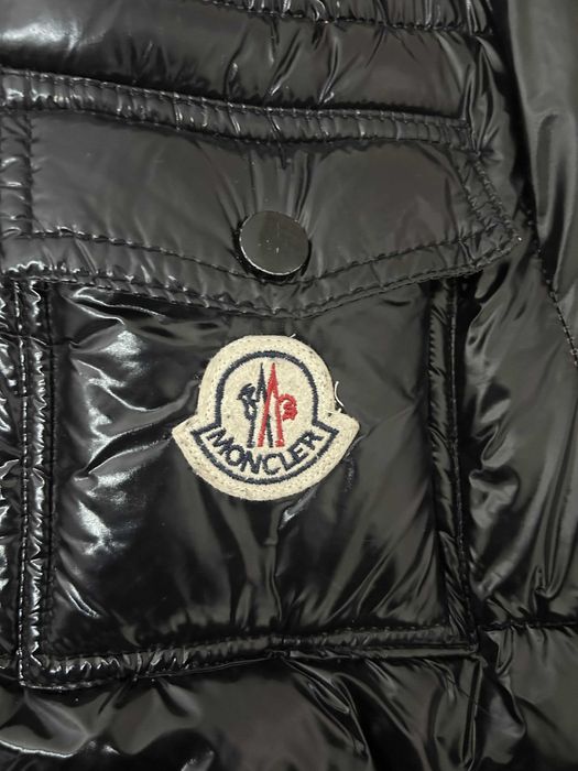 Moncler Black Shiny Down Jacket with Fur Hood