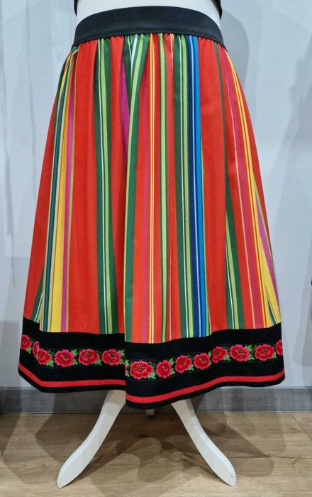 Spódnica ludowa pasiak czerwony z ozdobnym dołem XL(42)