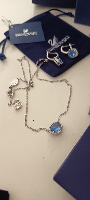 Conjunto Swarovski Original - Colar e Brincos Cristais Azuis