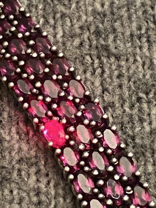 Srebrna bransoletka z rubinami Harry Ivens sygnatura 925 unikat