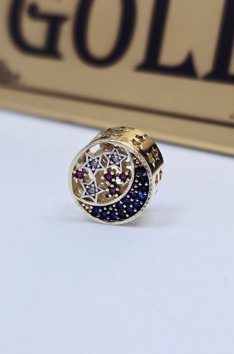 Złoty charms motyw księżyca i gwiazd próba 585 14k