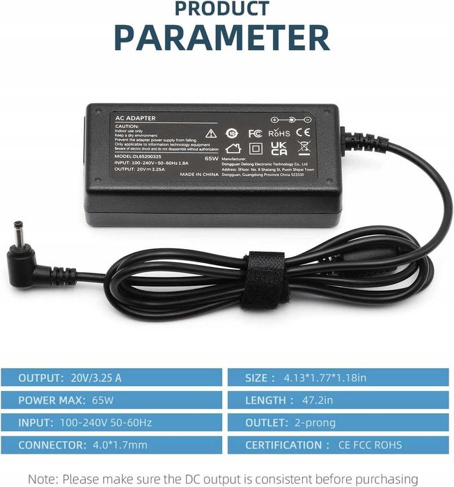 ładowarka AC zasilacz do Lenovo Flex 4 5 6 S. 65W 20V 3,25A