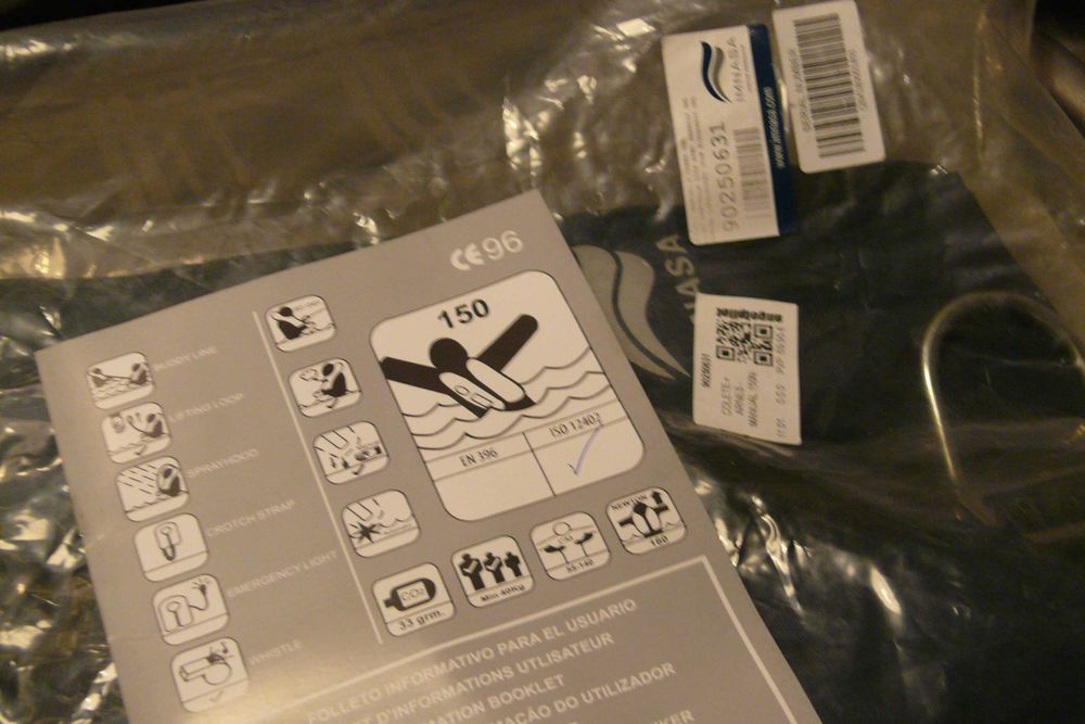 Colete insuflável Manual 150N, Azul, com Arnês