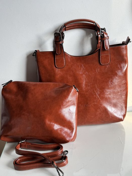 Ines Delaure torebka shopper jasnocamelowa zarka duża