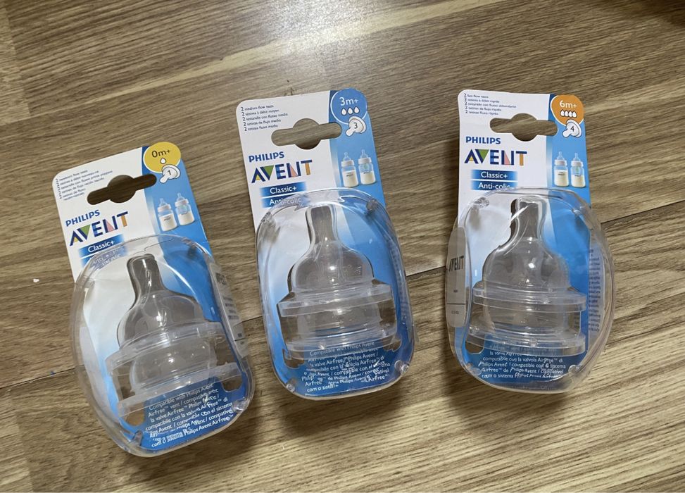 Новые соски для бутылочек Avent classic anti-colic 0+ 1+ 3+ 6+ для каш