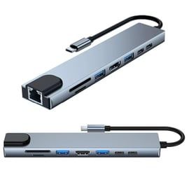 Hub adapter rozdzielacz Usb C 8w1 Lan 4K aluminiowy