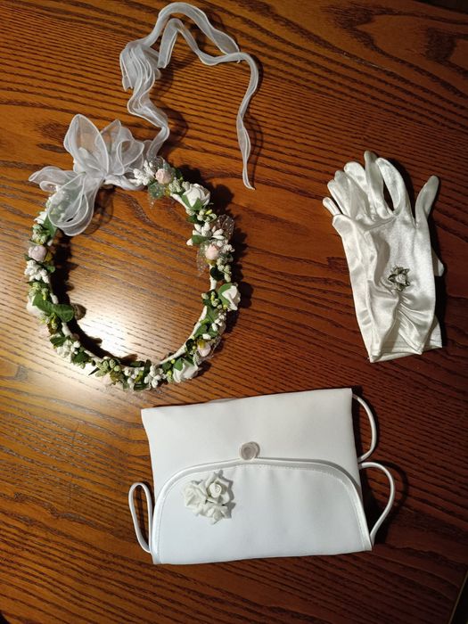 Sukienka komunijna z bolerkiem (uprana)  oraz dodatki komunijne