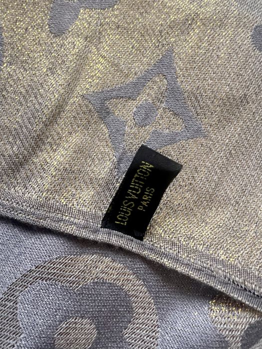 Duży szal chusta złoty szary wełna i kaszmir LV Vuitton