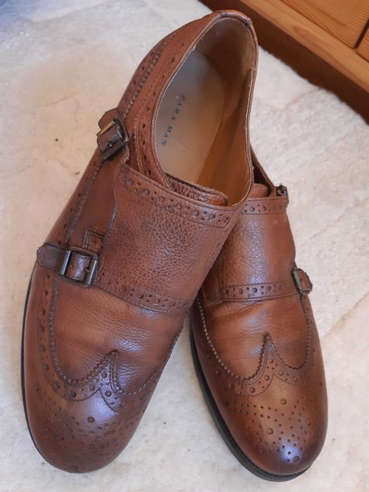 Portugalskie skórzane brązowe półbuty pantofle Zara Man, rozmiar 43