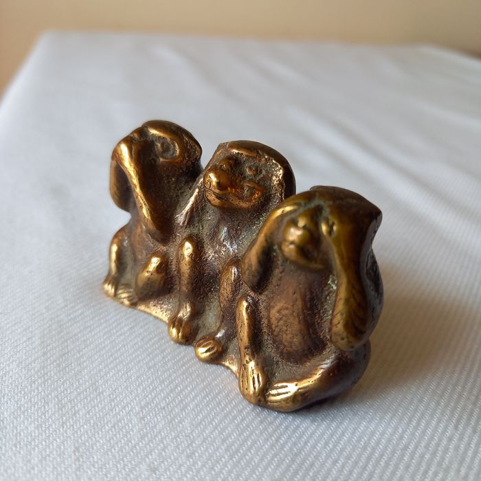 Brąz, stara figurka TRZY MAŁPY.