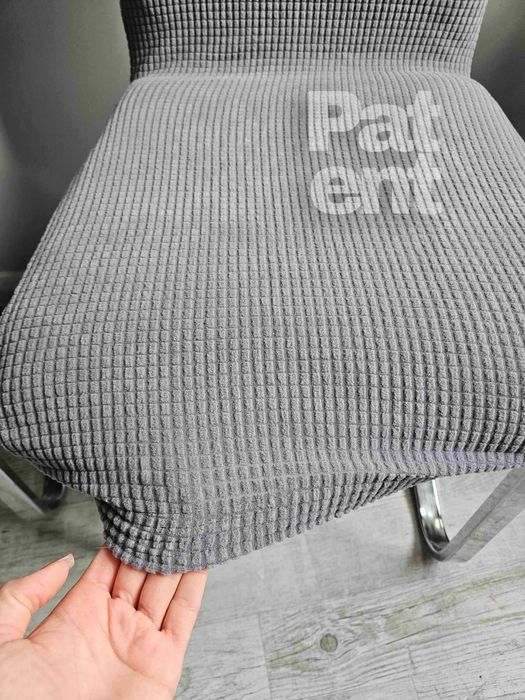 Pokrowce na krzesła szare żakardowe kratka 4 szt siwe