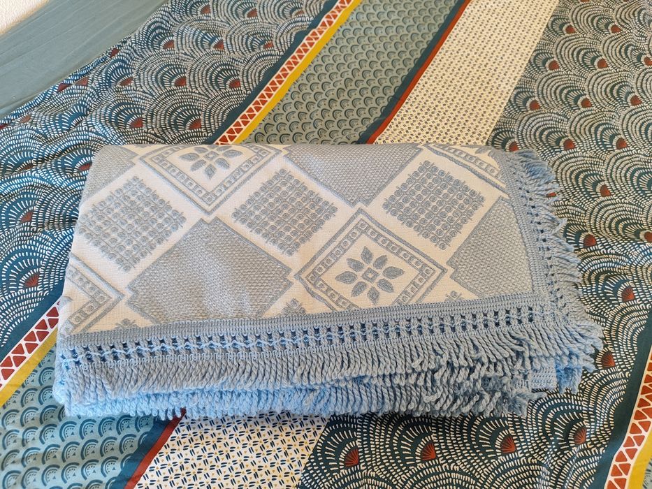 Colcha azul vintage casal