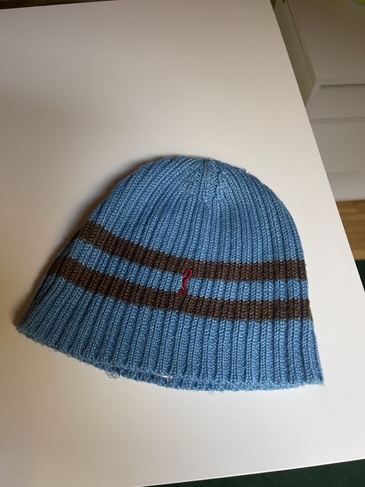 Gorro lanidor kids azul com 2 riscas castanhas