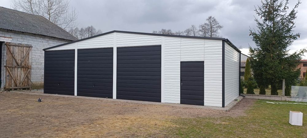 Garaże blaszki wiaty hale garaz 11x8 grafit mat bramy złoty dąb