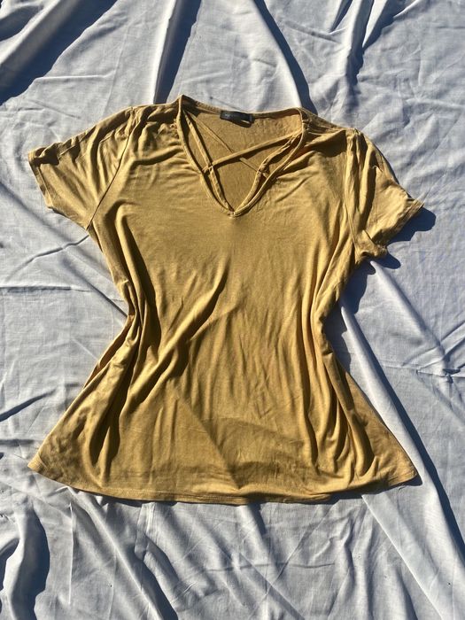 Musztardowa bluzka na krótki rękaw west coast love L 40 basic