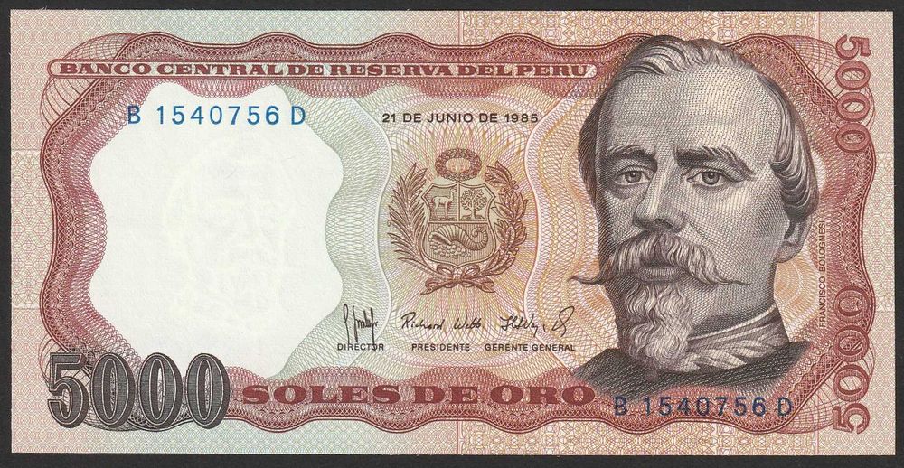 PERU 5000 SOLES 1985 - Bolognesi - stan bankowy UNC