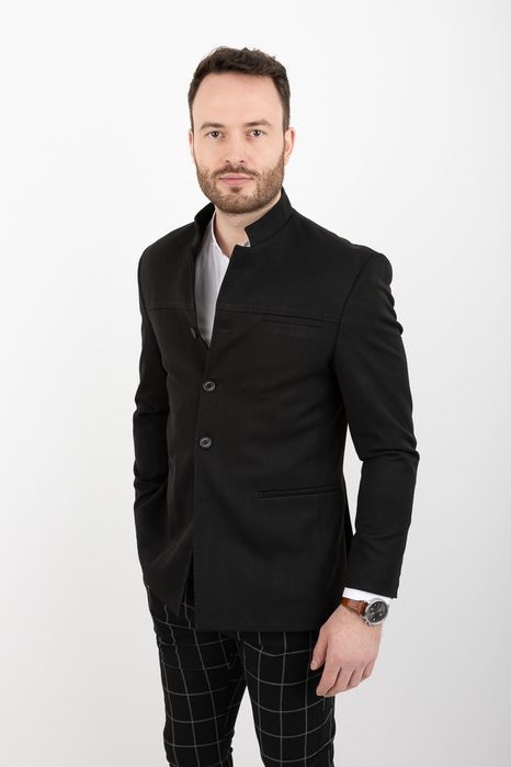 Czarna marynarka meska ze stojka casual slim fit stylovy 2182 - 46