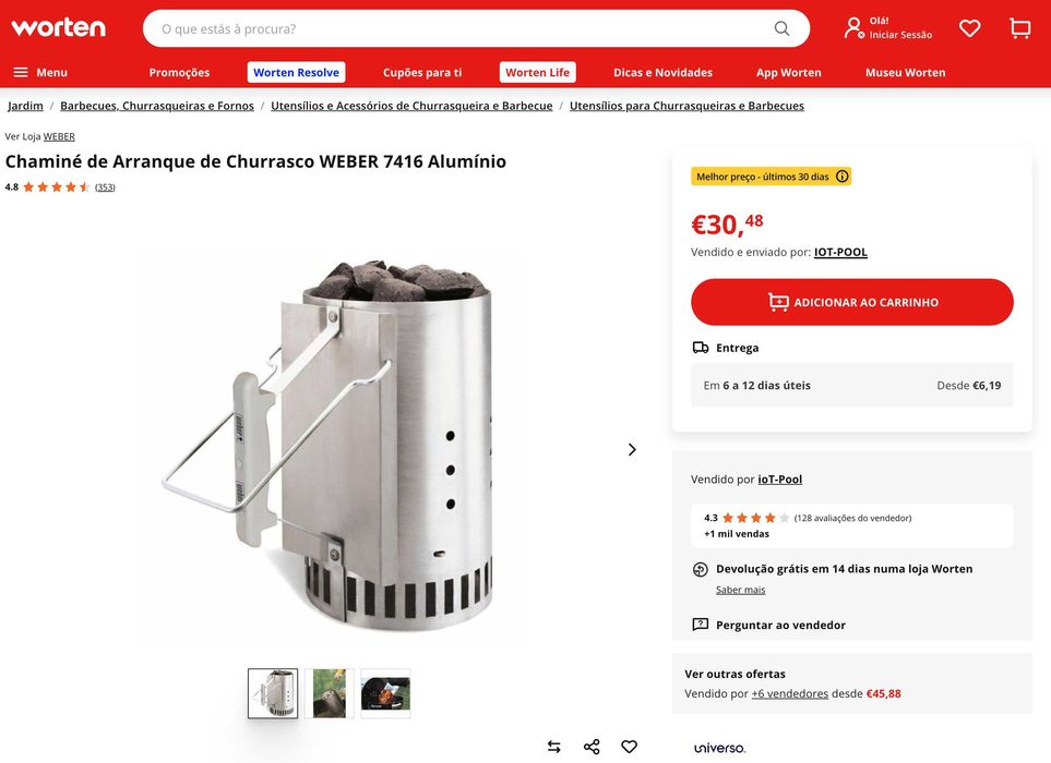 Grelhador Weber Compact Kettle 47 cm + chaminé + acessórios