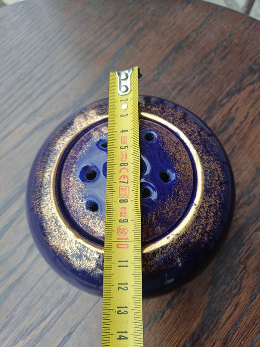 Stara porcelanowa ikebana kobalt złote kwiaty