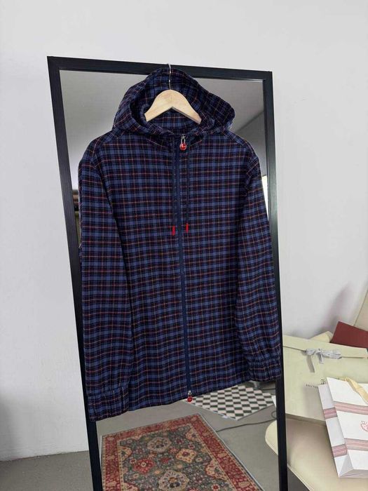 Синяя рубашка овершот Kiton рубашка в клетку Китон сорочка куртка рубашка с капюшоном p049