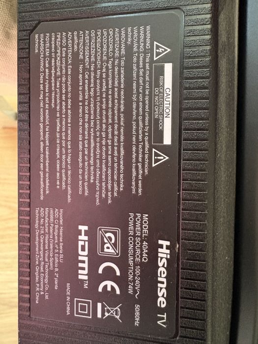 Tv hisense MODEL: 40A4Q