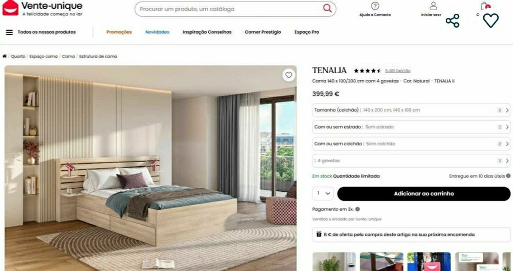 Cama de casal Tenalia (castanho claro)