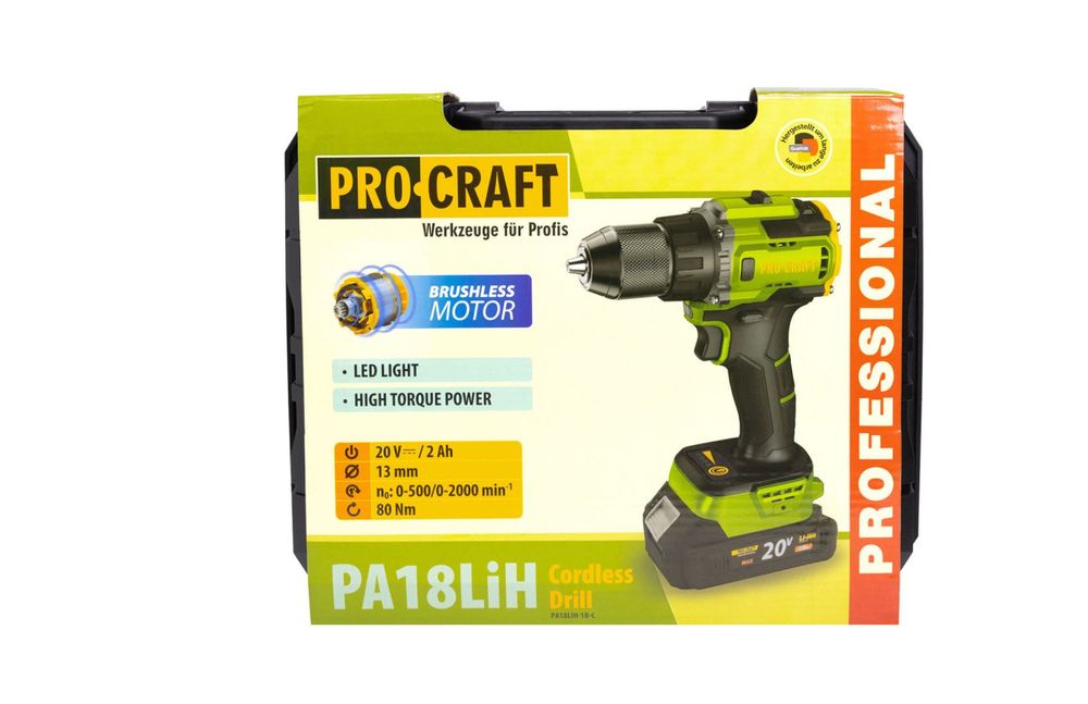 Шуруповерт Procraft PA18LiH (з 1 акб МАХ 2Ам і зп) Затяжка 80Нм Кейс