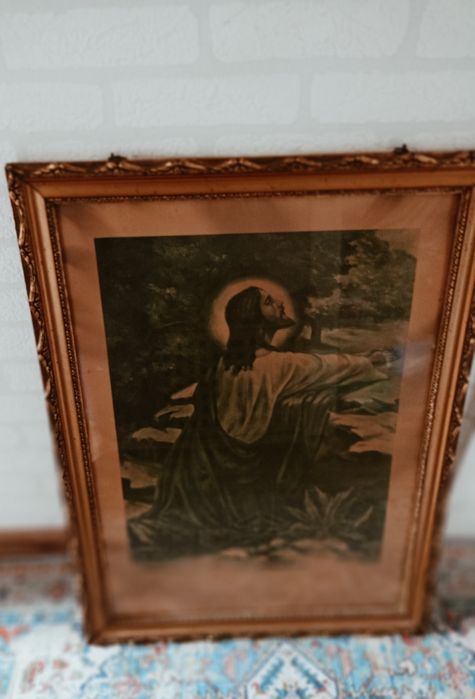 Obraz modlący Jezus, złota rama
