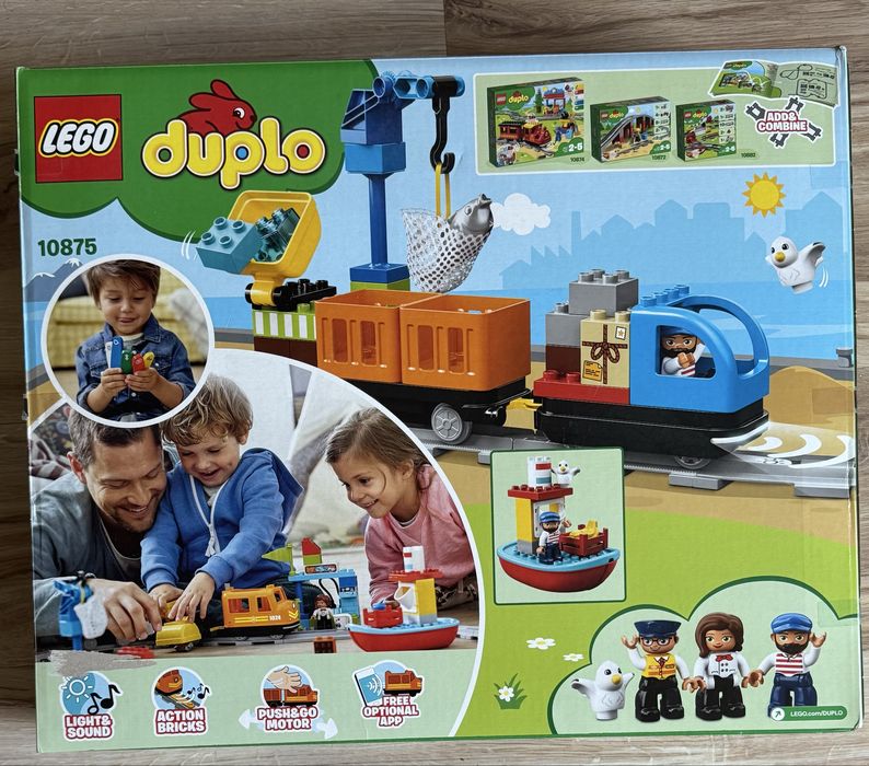 Lego Duplo 10875 pociąg towarowy, tory, dźwig