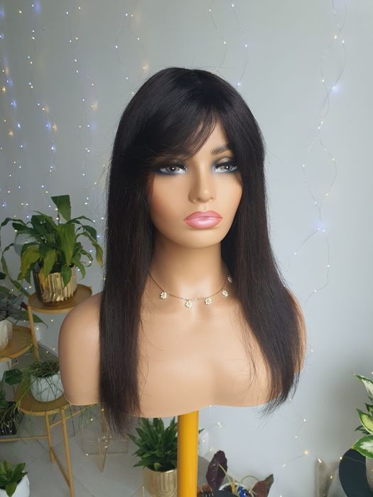 Peruka z włosów naturalnych Viki ciemny brąz długa