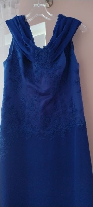 Nowa długa, wizytowa chabrowa suknia L/Xl 40/42