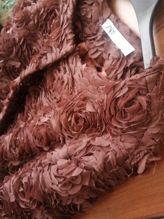 Marynarka Zara L brązowa róże 3D