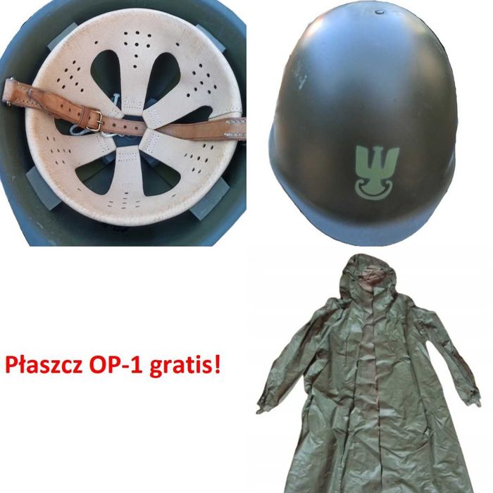 Hełm Wz.67 Kask Wojskowy Polski Lotniczy plastikowy + PŁASZCZ OP-1