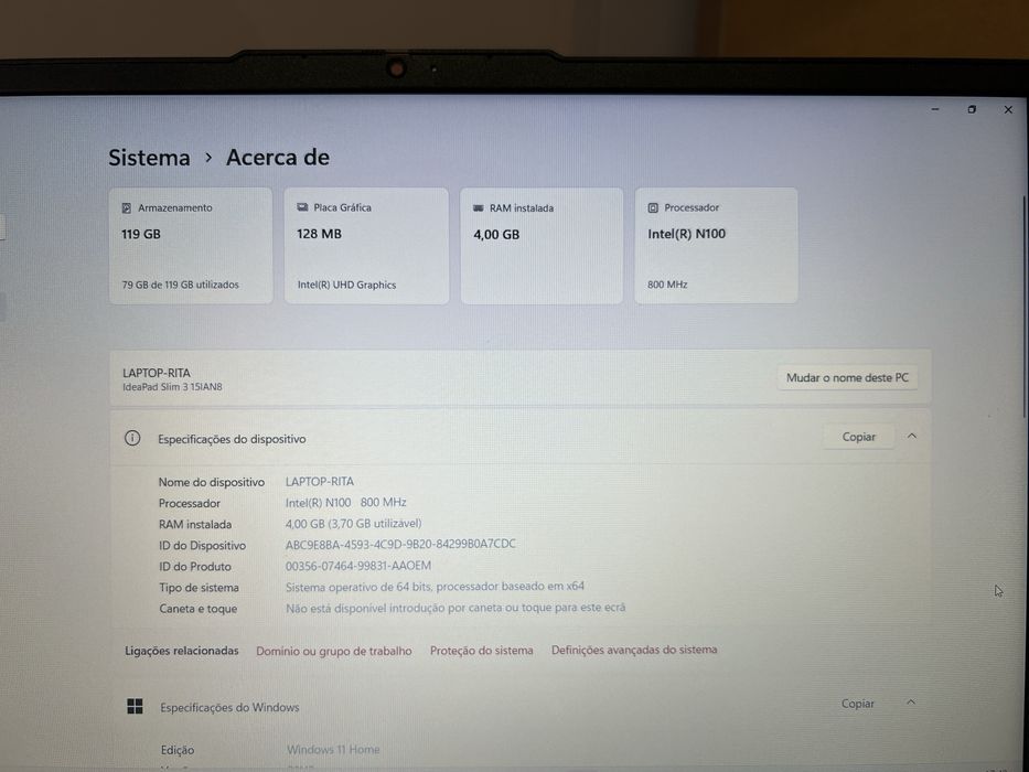 Lenovo IdeaPad Slim 3 15IAN8 – Como Novo – Pouco Uso