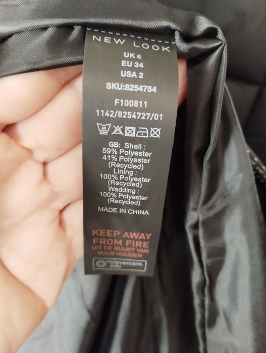 New Look płaszcz pikowany długa kurtka zimowa R 34/36 kaptur czarny