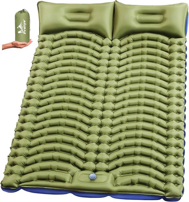 Colchão inflável duplo para camping - Colchão de ar ultraleve com travesseiros, bomba de pé embutida, colchão inflável compacto e portátil para 2 p