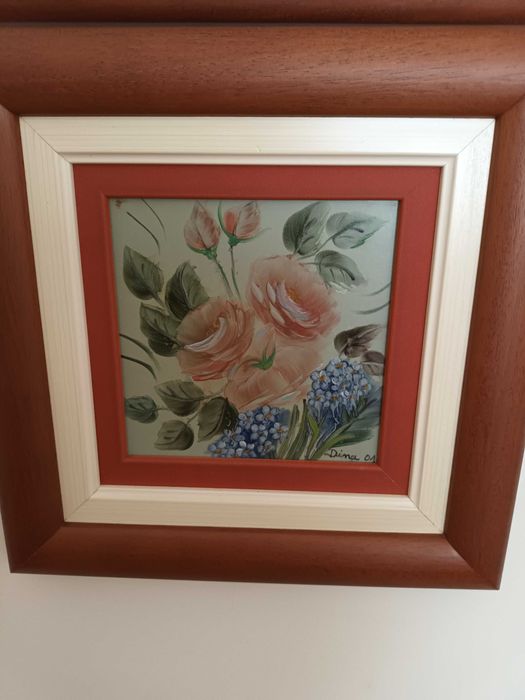 Azulejos pintados  à mão com moldura em madeira