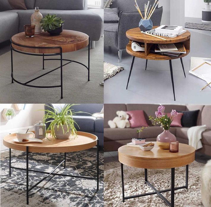 Stół z drewna Stolik masywny drewniany Ława okrągła Vintage DESIGN 24h