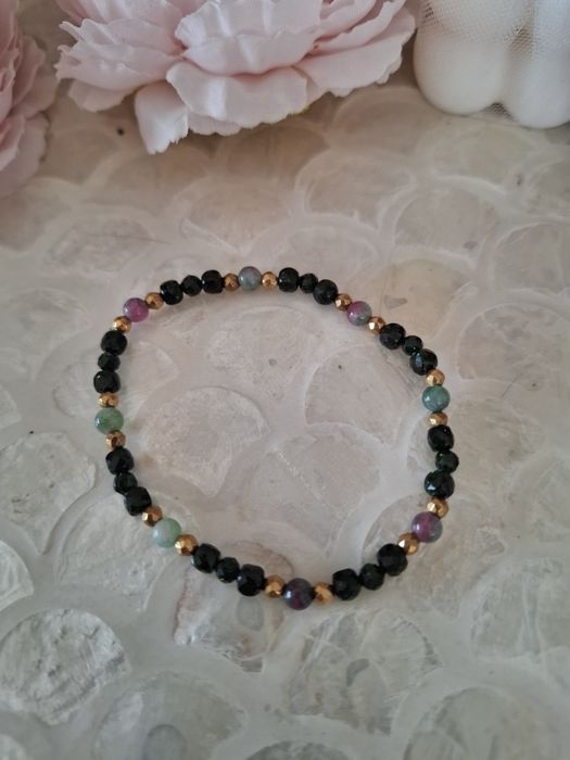 Bransoletka handmade z naturalnych kamieni hematyt szmaragd nilu epido