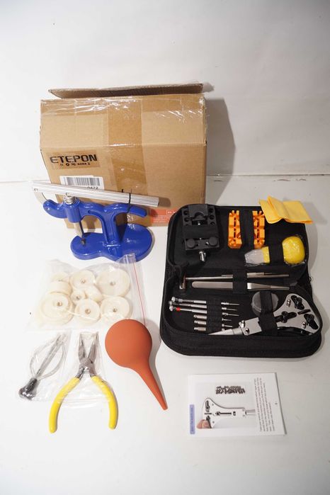 Zestaw do naprawy zegarków narzędzia zegarmistrzowskie + prasa